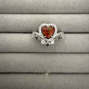 Heart-Shaped Opal Ring with Silver and Black Accents